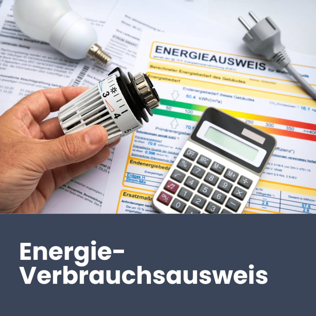 Symbolbild und Schriftzug zum Energie-Verbrauchsausweis