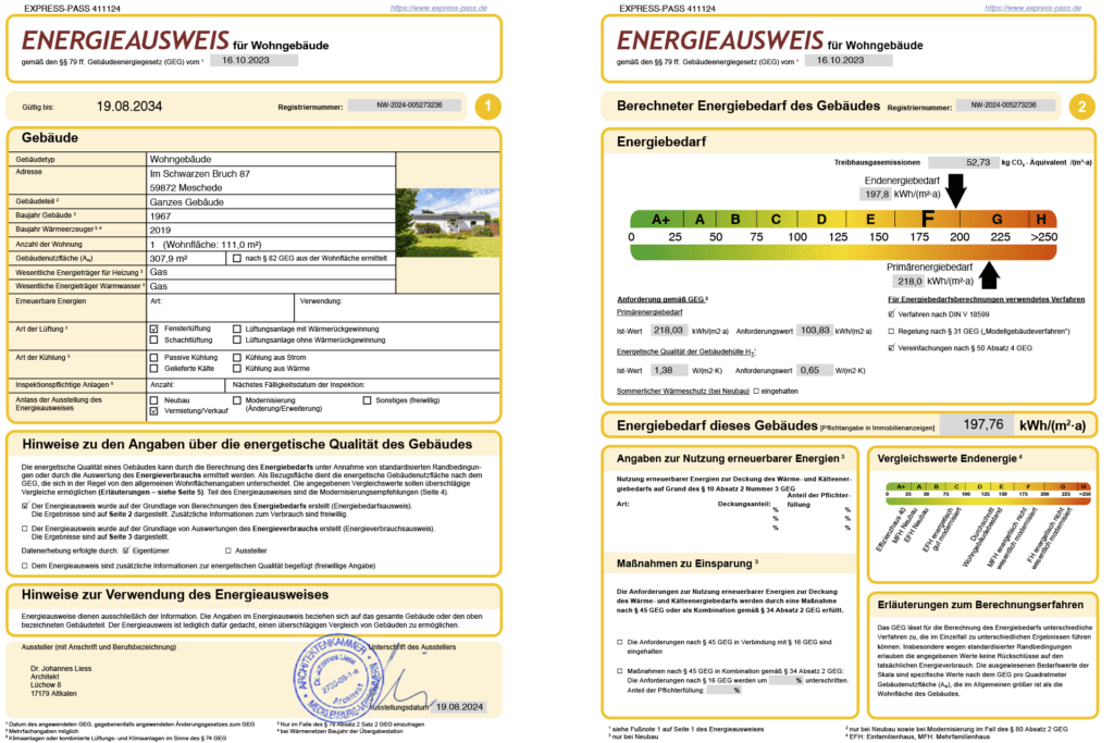 Immoprofis365 GmbH: 321 - Meschede - Bungalow Energieausweis